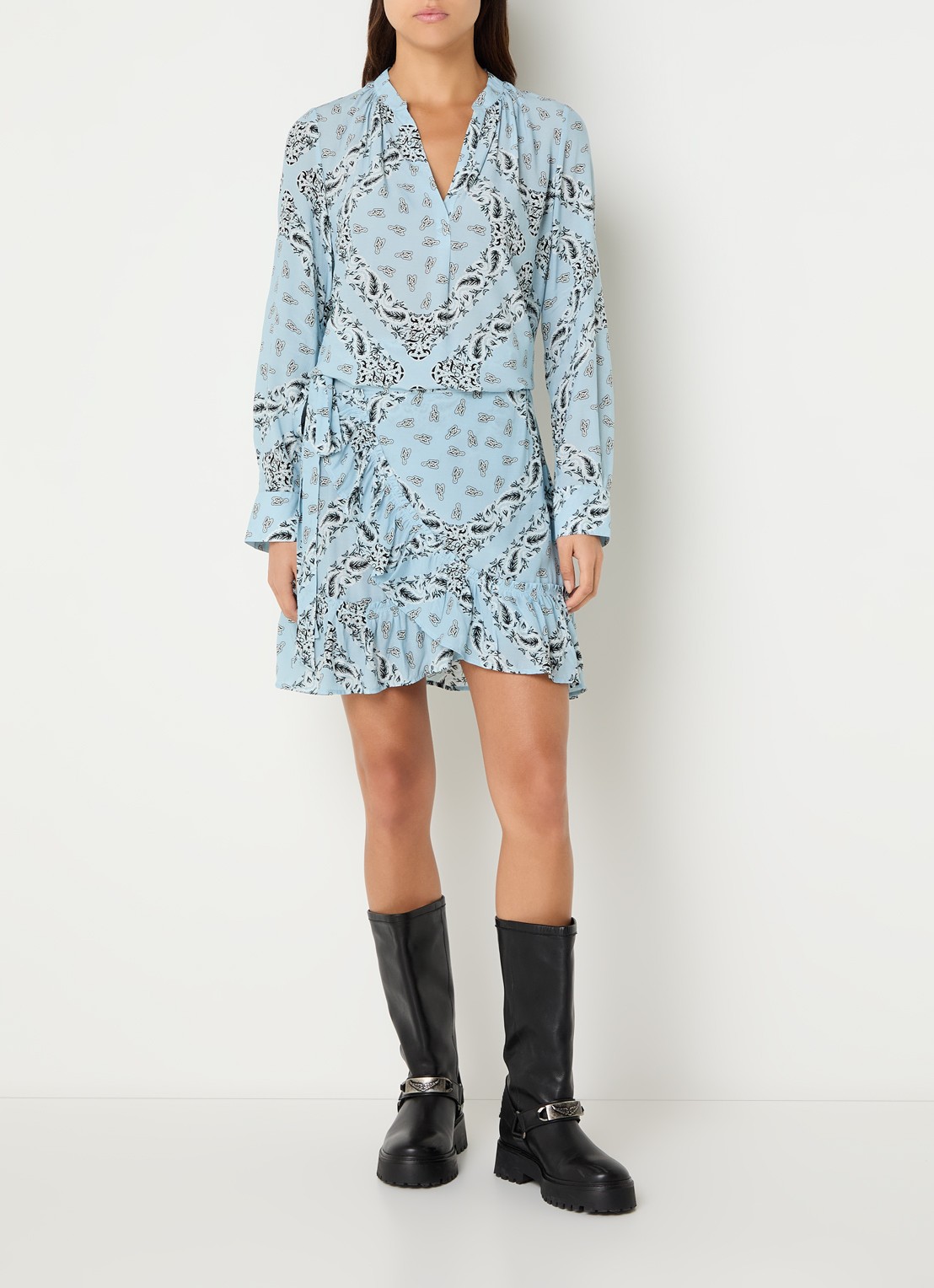 Zadig&Voltaire Jupiter minirok met volant en paisley dessin - voorkant 2 lichtblauw
