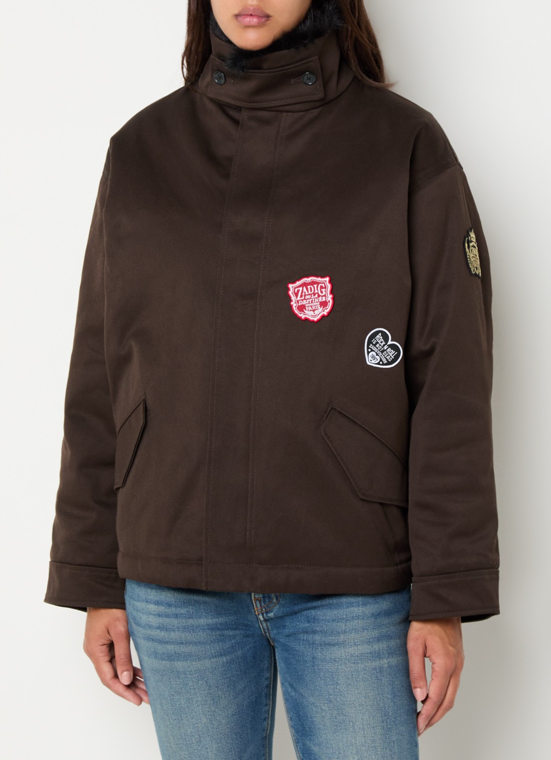 Zadig&Voltaire Kadris parka met imitatiebont en steekzakken - detail 4 donkerbruin