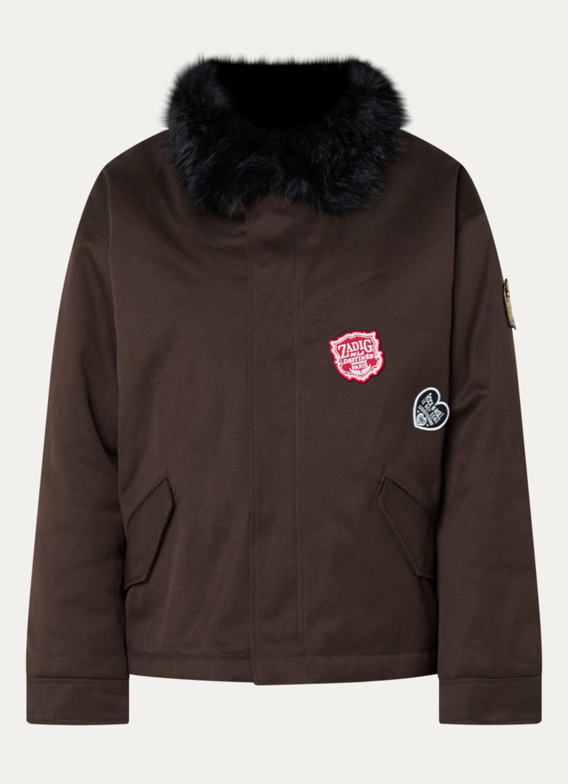 Zadig&Voltaire Kadris parka met imitatiebont en steekzakken - voorkant 2 donkerbruin