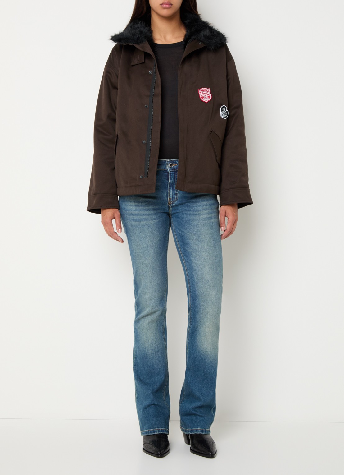 Zadig&Voltaire Kadris parka met imitatiebont en steekzakken - voorkant 3 donkerbruin