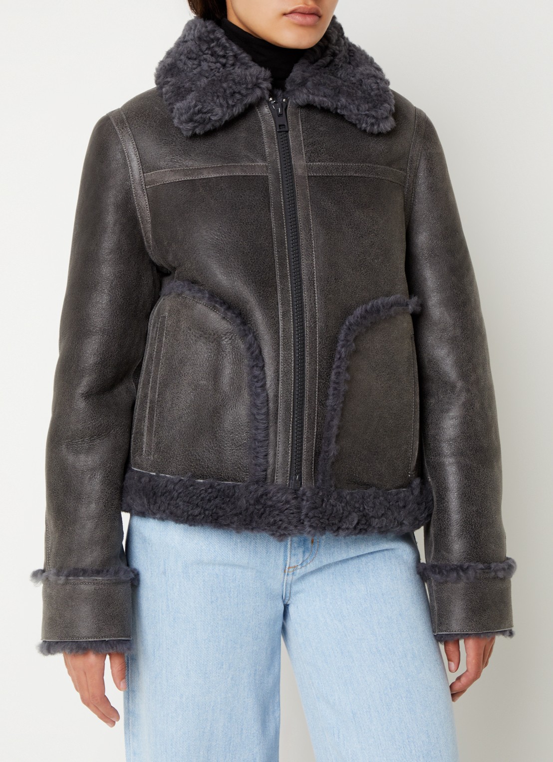 Zadig&Voltaire Kady lammy coat van lamsleer - detail antraciet