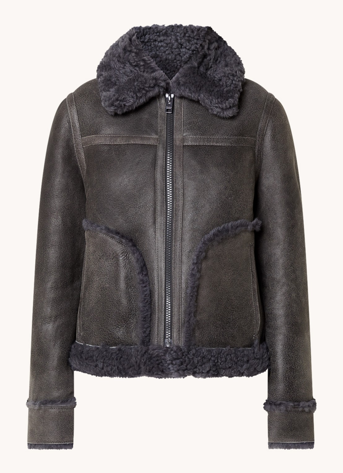 Zadig&Voltaire Kady lammy coat van lamsleer - voorkant 3 antraciet