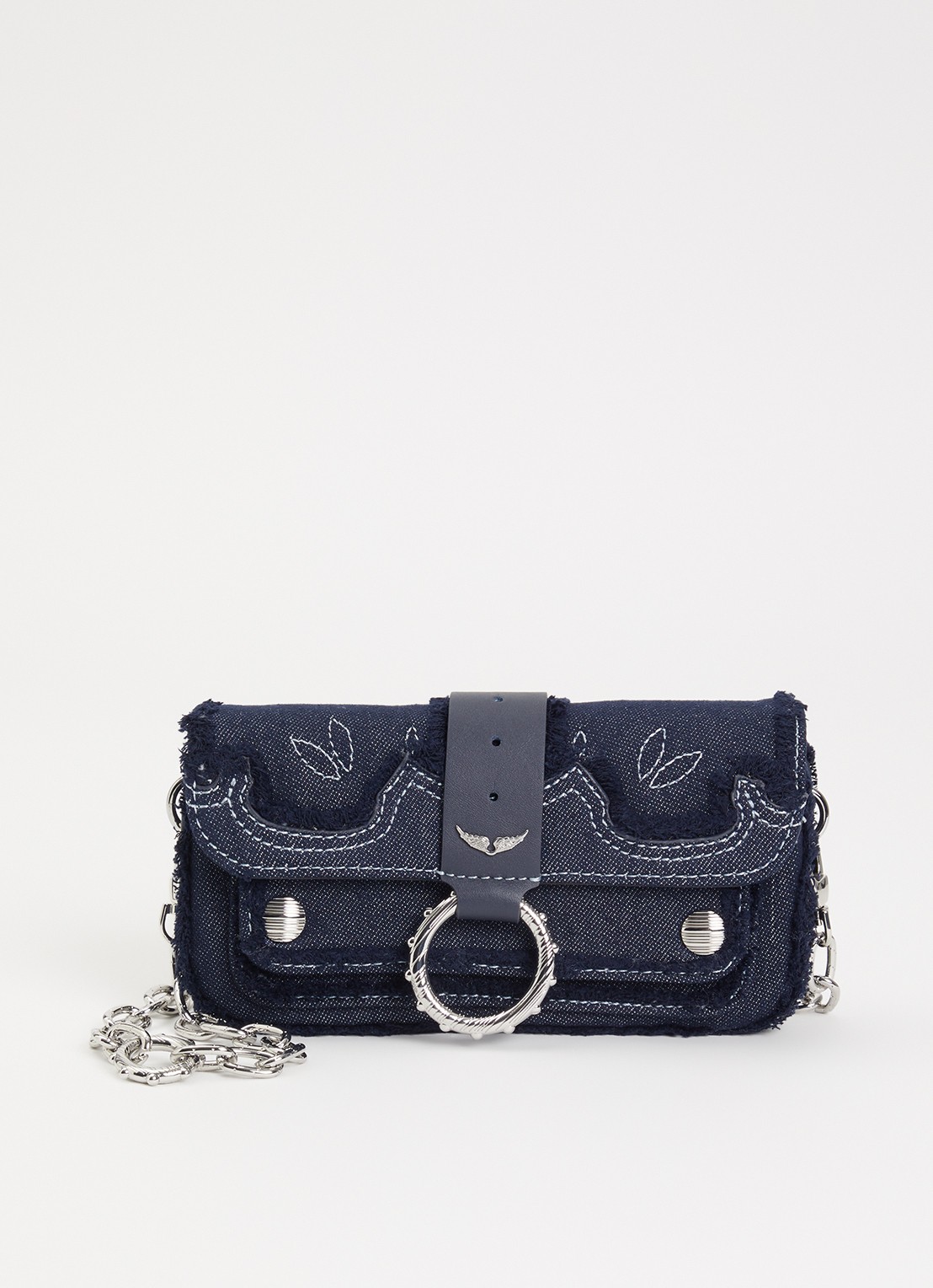 Zadig&Voltaire Kate clutch van denim met afneembare schouderriem - voorkant indigo