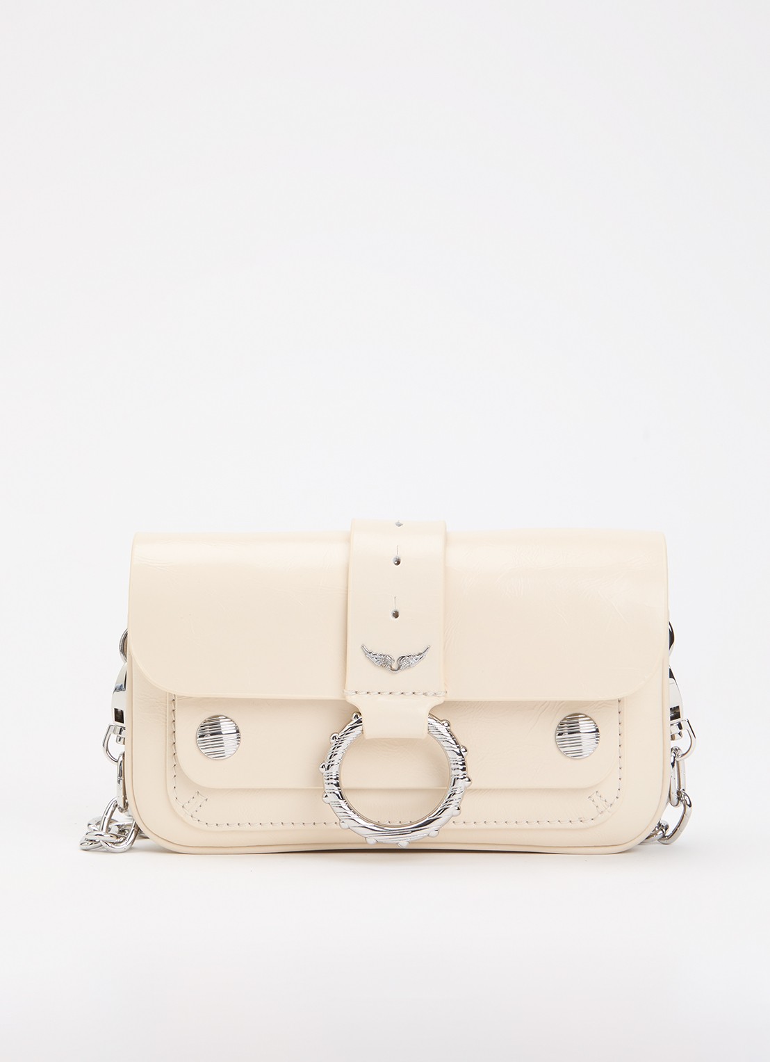 Zadig&Voltaire Kate clutch van leer met afneembare schouderriem - voorkant 4 creme