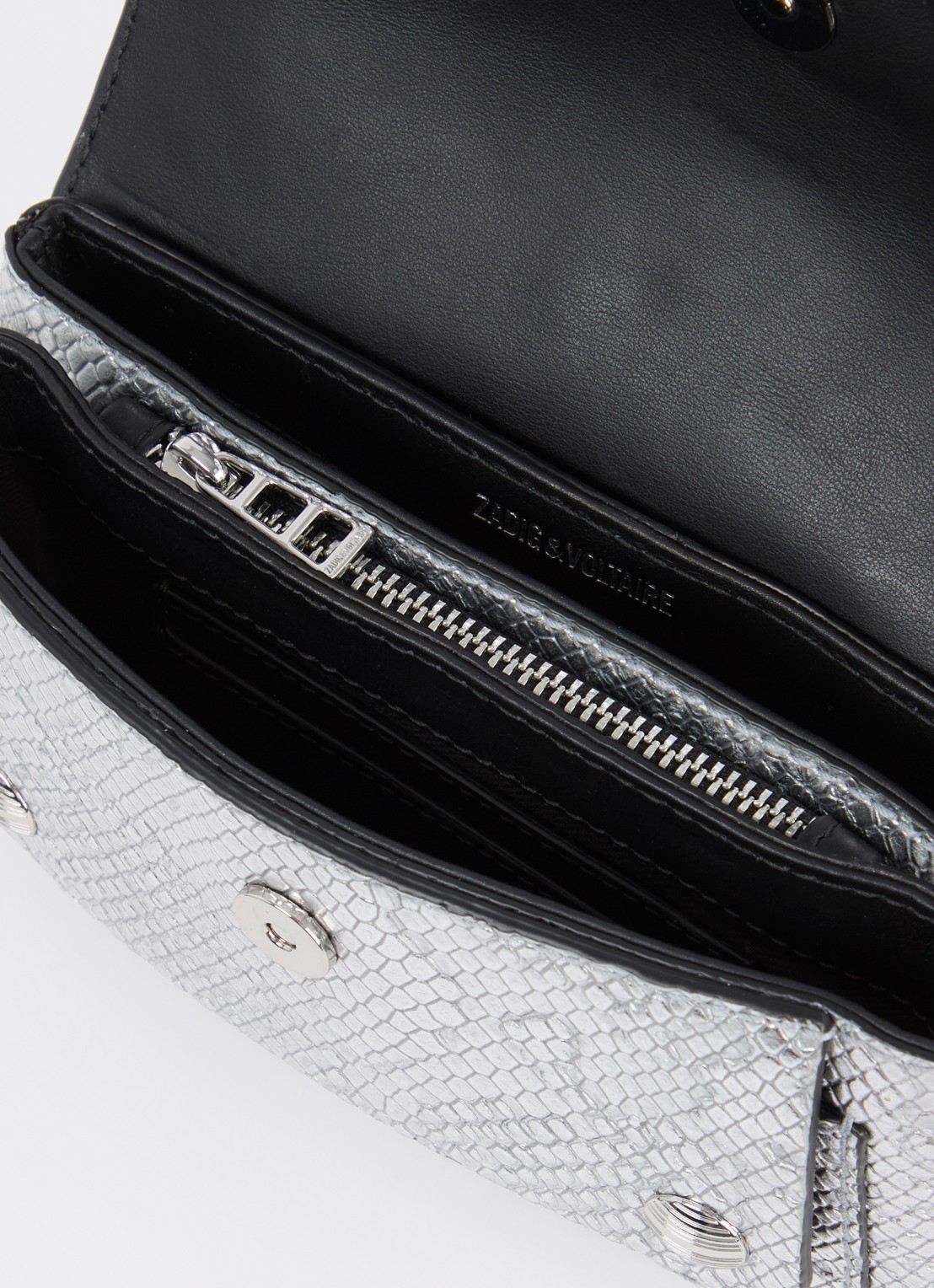 Zadig&Voltaire Kate crossbodytas van kalfsleer met slangenstructuur - detail 2 zilver