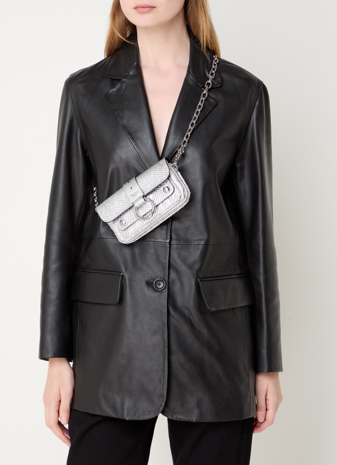 Zadig&Voltaire Kate crossbodytas van kalfsleer met slangenstructuur - voorkant 5 zilver