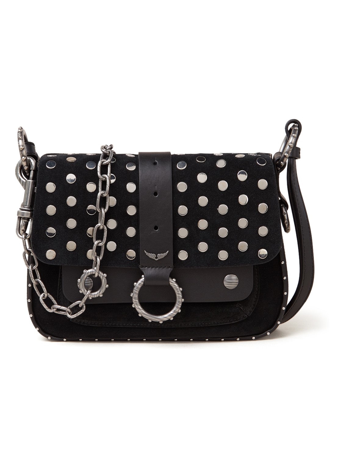 Zadig&Voltaire Kate crossbodytas van kalfssuède met studs - voorkant 2 zwart