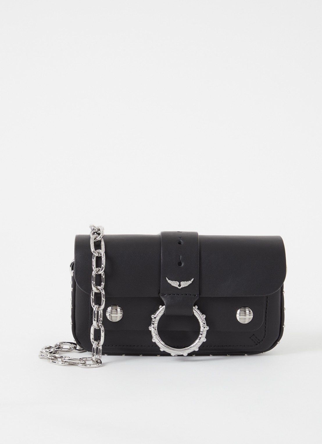 Zadig&Voltaire Kate Wallet clutch van kalfsleer met afneembare schouderriem - voorkant 2 zwart