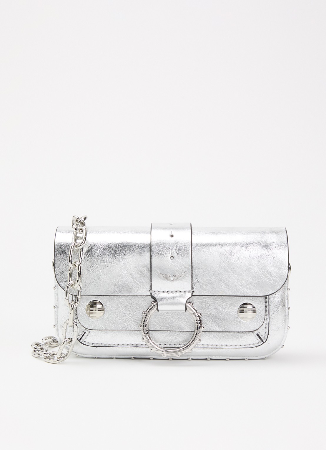Zadig&Voltaire Kate Wallet clutch van kalfsleer met metallic finish - voorkant 4 zilver