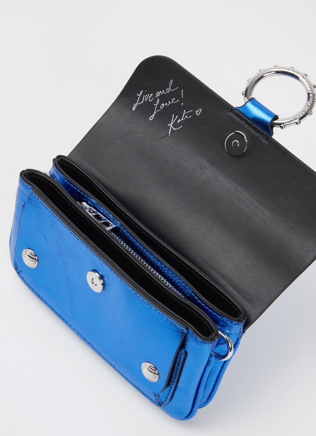 Zadig&Voltaire Kate Wallet clutch van kalfsleer met metallic finish - detail kobaltblauw