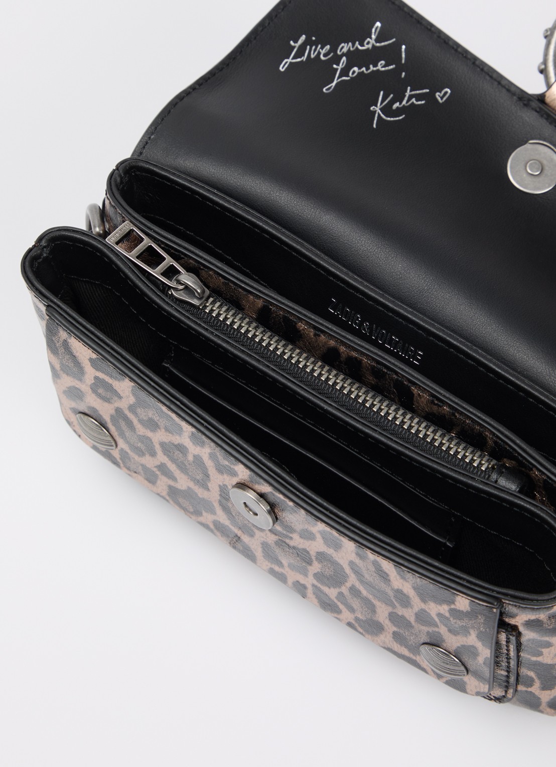 Zadig&Voltaire Kate Wallet clutch van leer met panterprint en metallic finish - detail 3 bruin