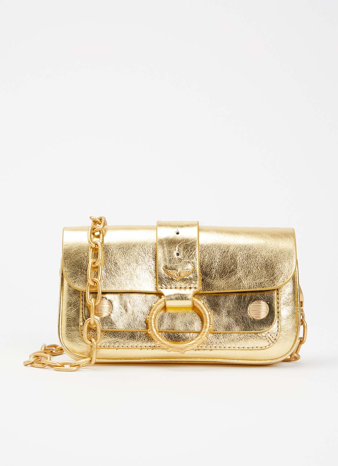 Zadig&Voltaire Kate Wallet Vintage Metal handtas van leer met afneembare schouderriem  - voorkant 4 goud