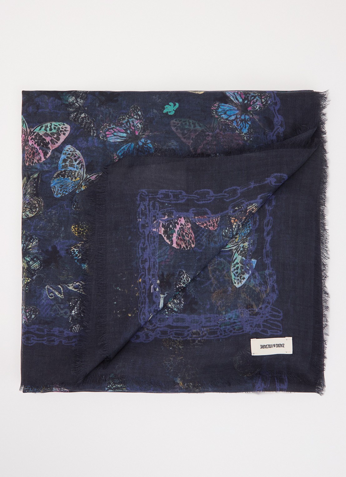 Zadig&Voltaire Kerry Butterfly sjaal met print 135 cm x 135 cm - voorkant donkerblauw