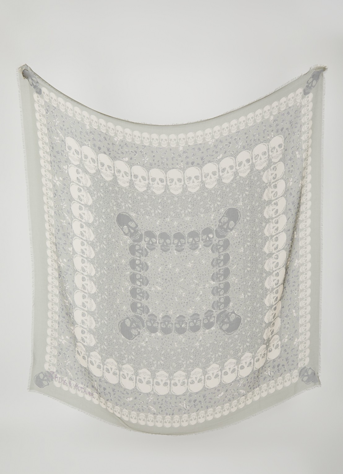 Zadig&Voltaire Kerry Garden sjaal met print 135 x 135 cm - detail olijfgroen