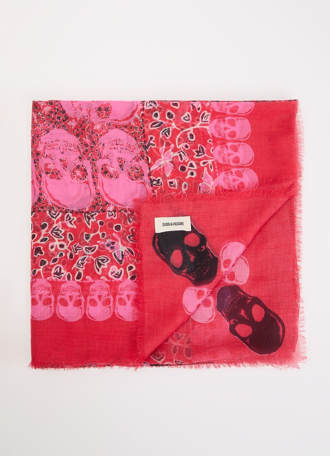 Zadig&Voltaire Kerry Garden sjaal met print 135 x 135 cm - voorkant fuchsia