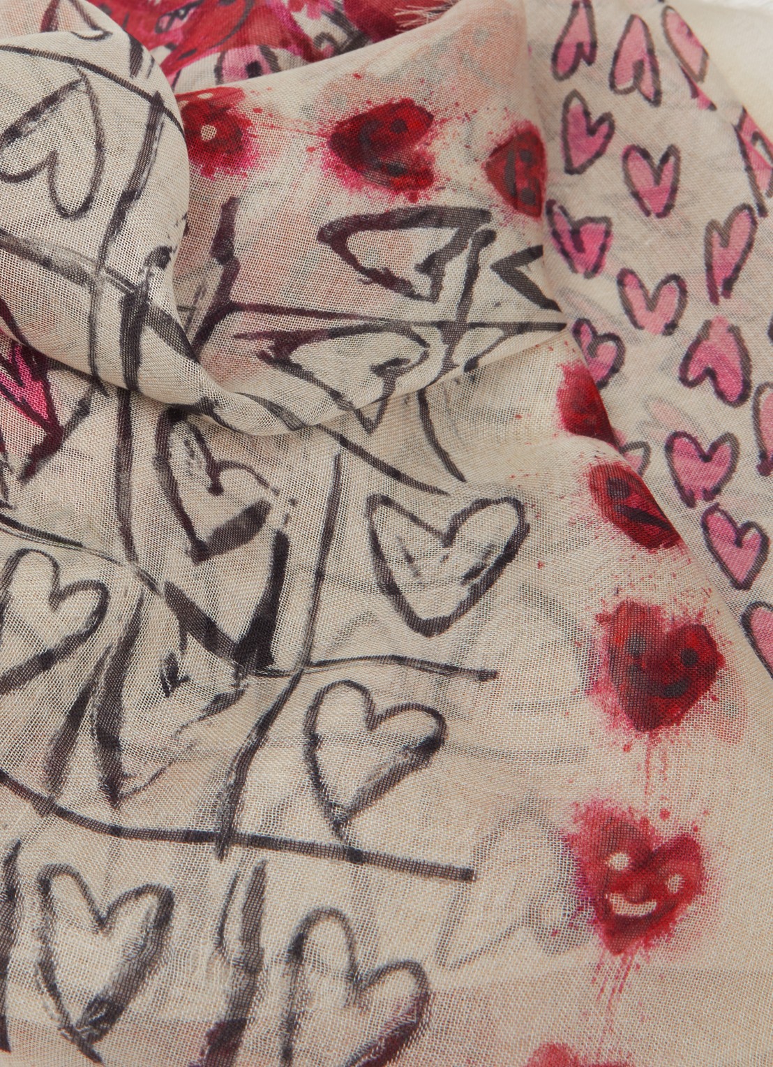 Zadig&Voltaire Kerry Hearts sjaal met print 135 x 135 cm - detail 2 ivoor