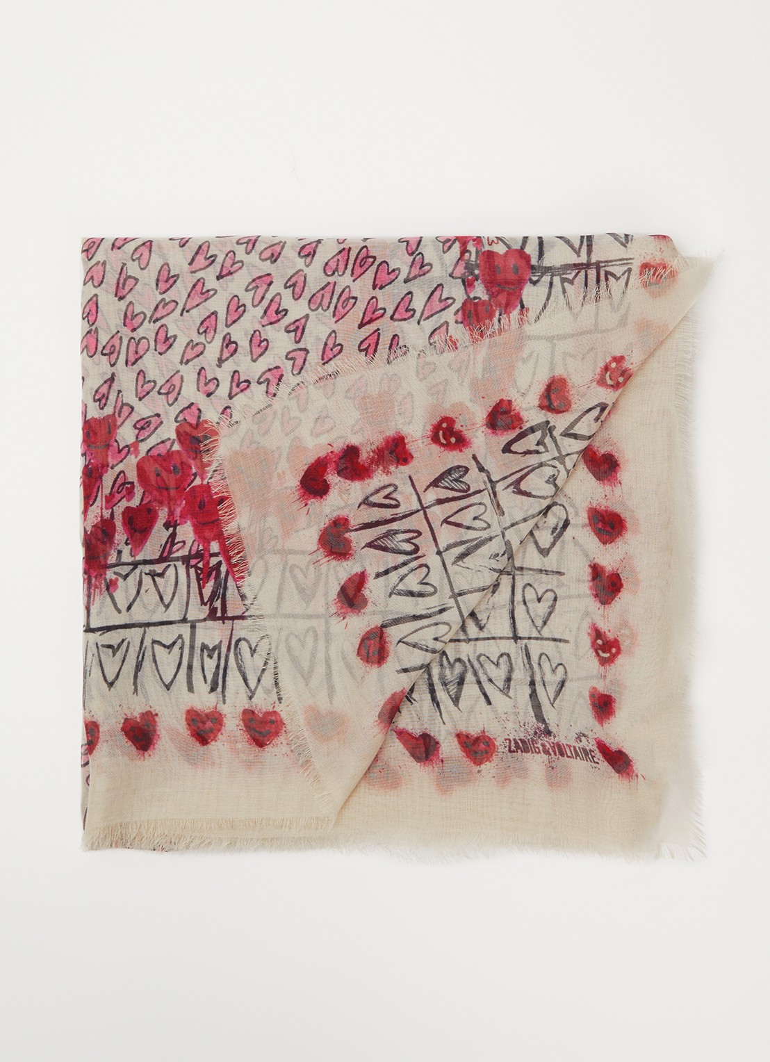 Zadig&Voltaire Kerry Hearts sjaal met print 135 x 135 cm - voorkant 3 ivoor