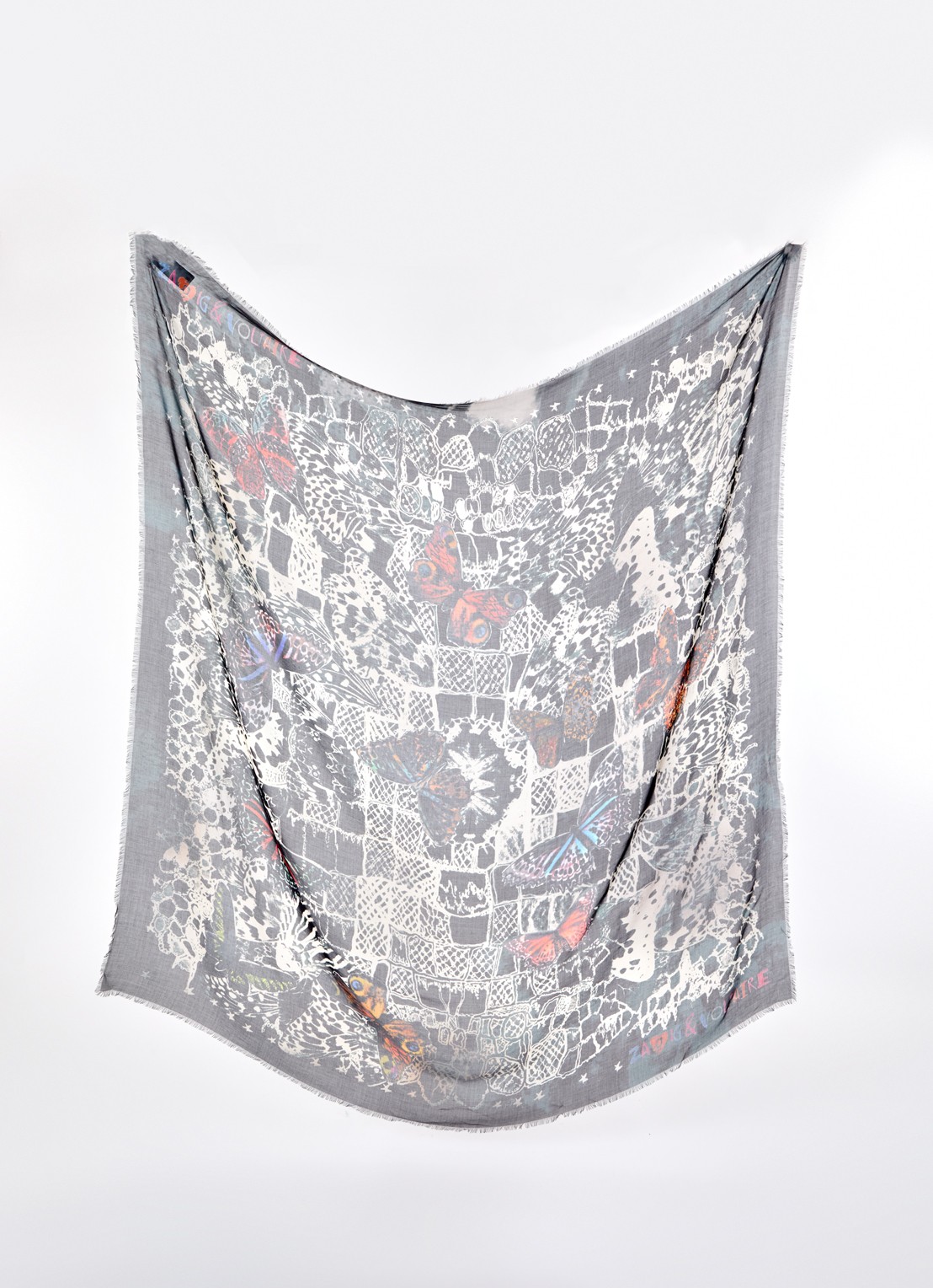 Zadig&Voltaire Kerry sjaal met print 134 x 134 cm - detail donkerblauw