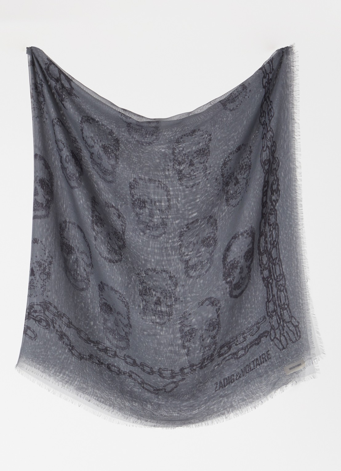 Zadig&Voltaire Kerry sjaal met print en franjes 135 x 135 cm - detail donkergrijs