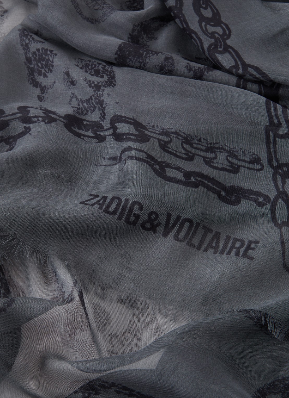 Zadig&Voltaire Kerry sjaal met print en franjes 135 x 135 cm - detail 2 donkergrijs