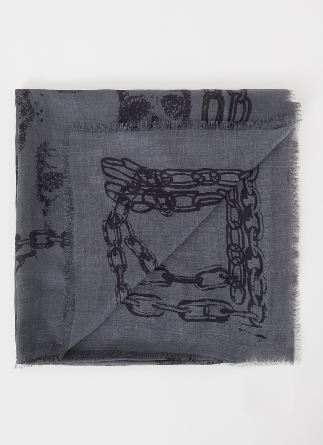 Zadig&Voltaire Kerry sjaal met print en franjes 135 x 135 cm - voorkant 3 donkergrijs