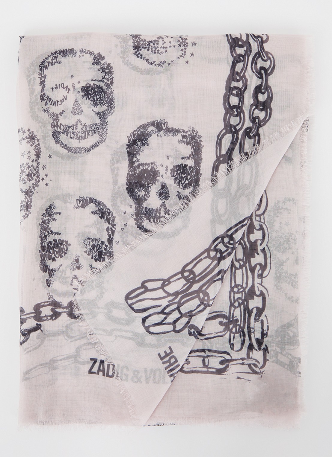 Zadig&Voltaire Kerry sjaal met print en franjes 135 x 135 cm - voorkant 3 oudroze