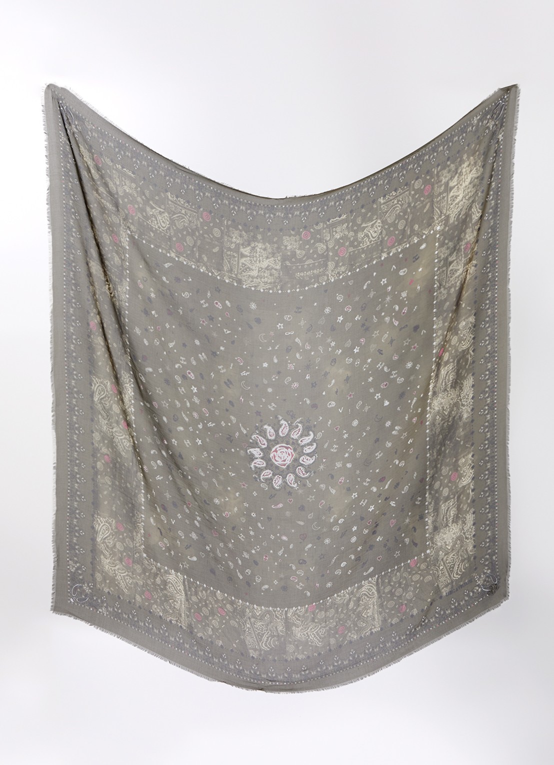 Zadig&Voltaire Kerry Vintage sjaal met print 135 x 135 cm - detail bronsgroen
