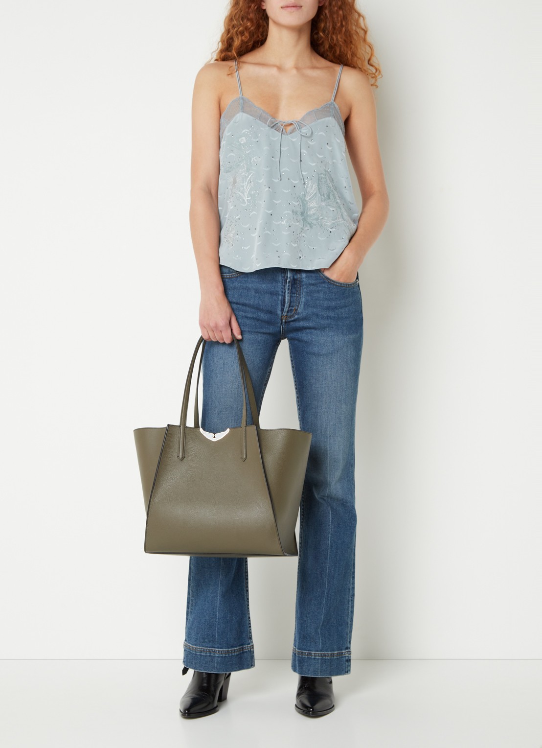 Zadig&Voltaire Le Borderline schoudertas van leer - voorkant 4 olijfgroen