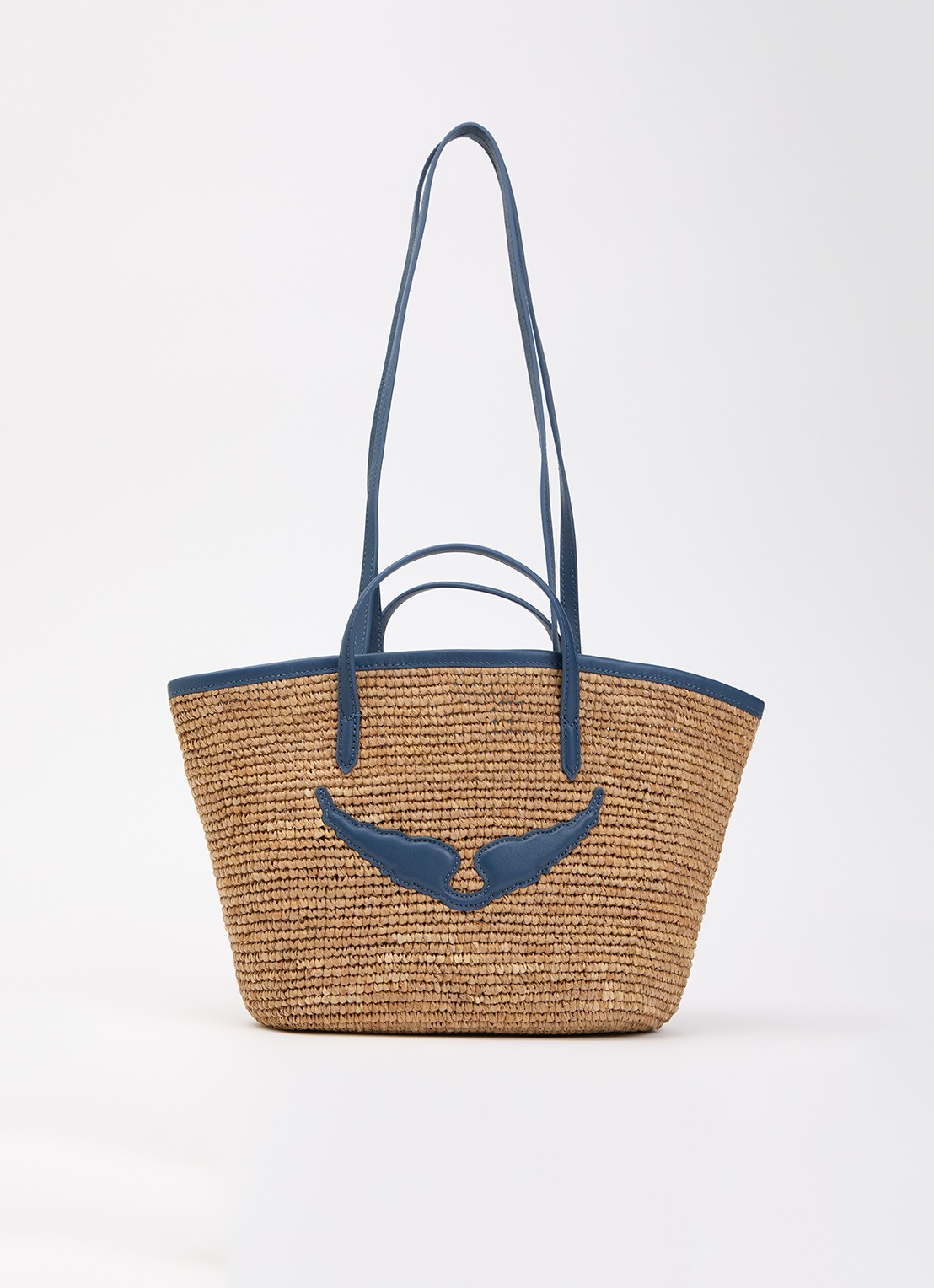 Zadig&Voltaire Le mini wings van raffia met leren details - voorkant 2 blauw