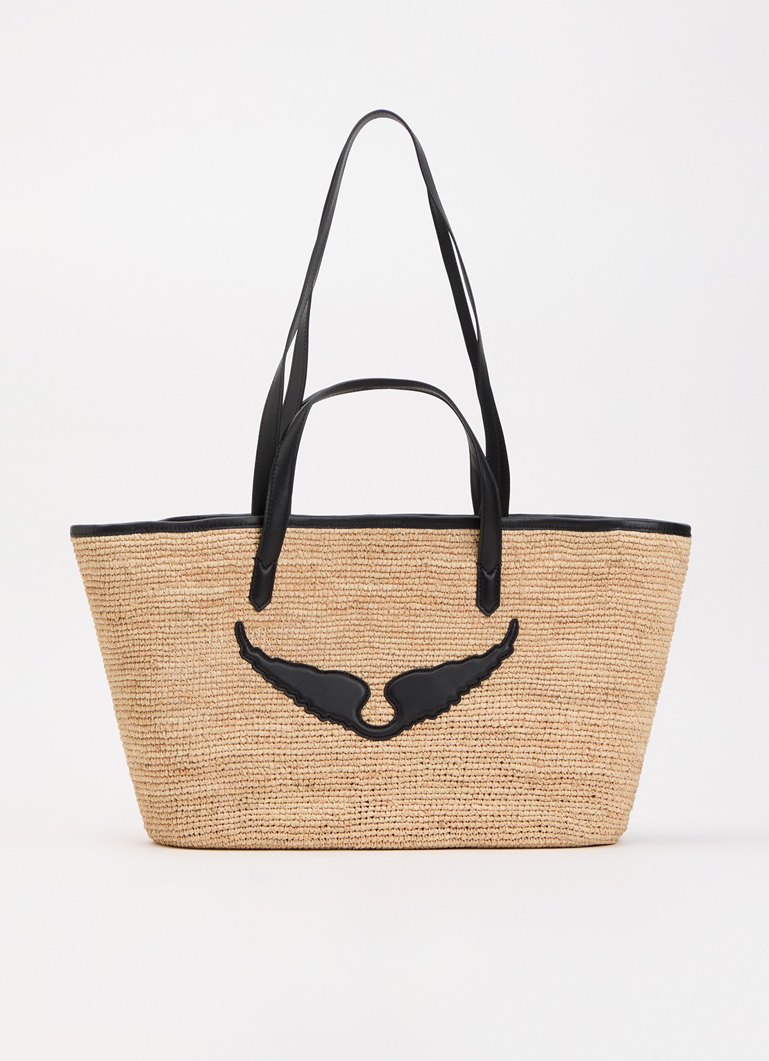 Zadig&Voltaire Le wings panier schoudertas van raffia met logo  - voorkant 5 zwart