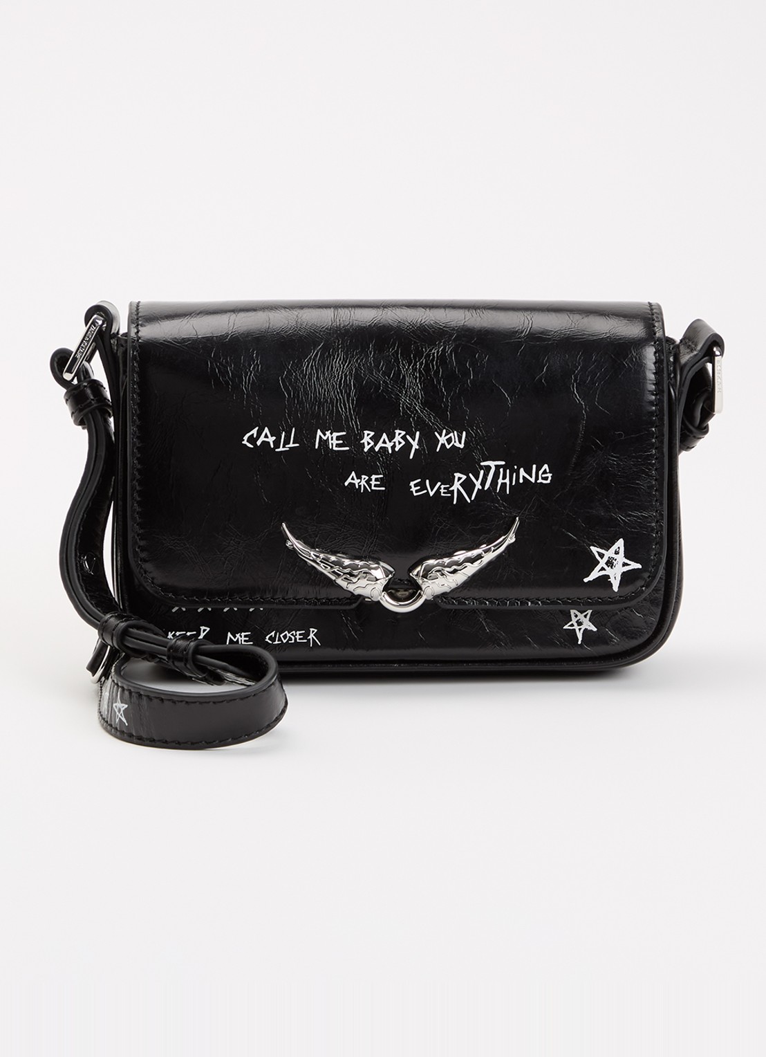 Zadig&Voltaire Le Zazi Vintage Graffiti crossbodytas van leer  - voorkant 5 zwart