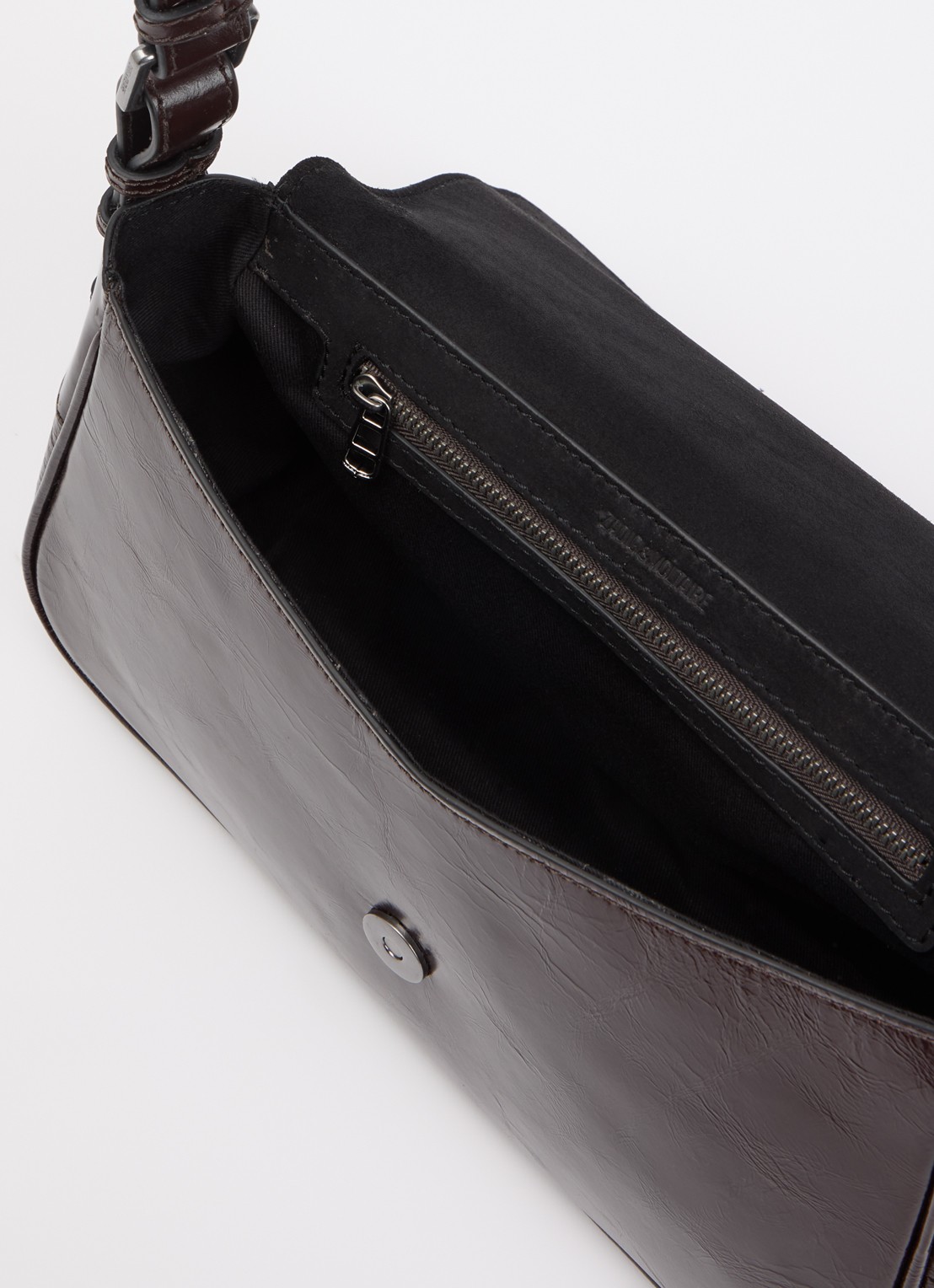 Zadig&Voltaire Le Zouzou schoudertas van leer met verstelbare schouderriem - detail 3 donkerbruin