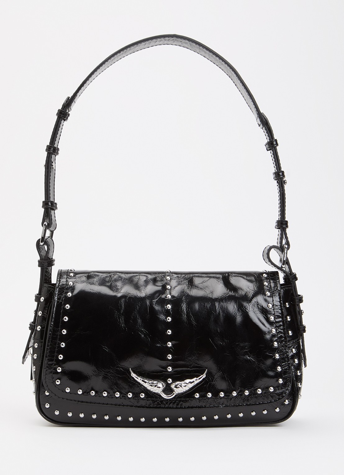 Zadig&Voltaire Le Zouzou Vintage schoudertas van leer met studs - voorkant zwart