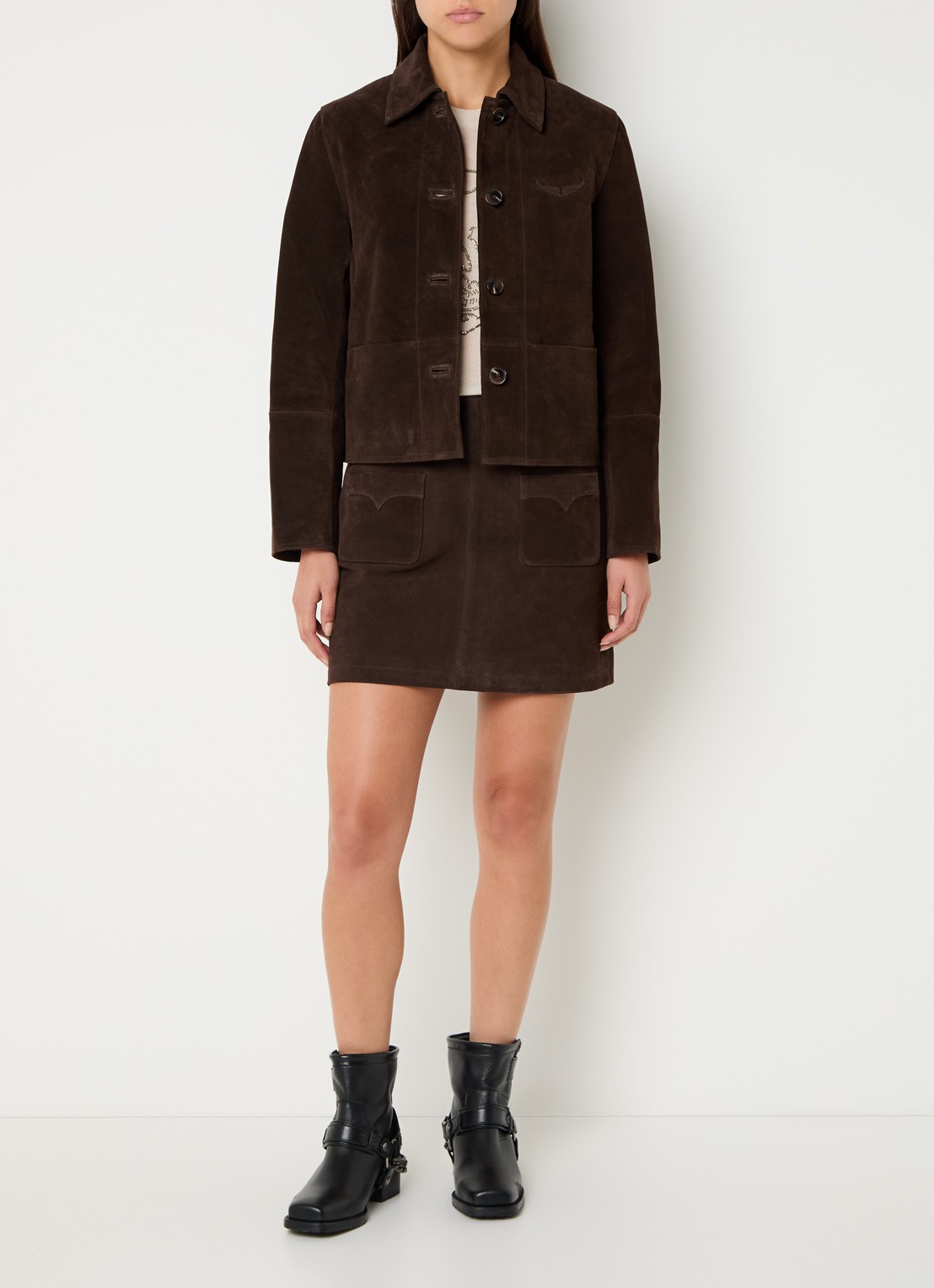 Zadig&Voltaire Lessa jack van suède - voorkant 3 donkerbruin