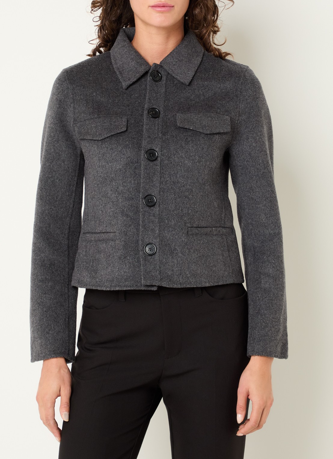 Zadig&Voltaire Liam jack in wolblend met borstzakken - detail antraciet