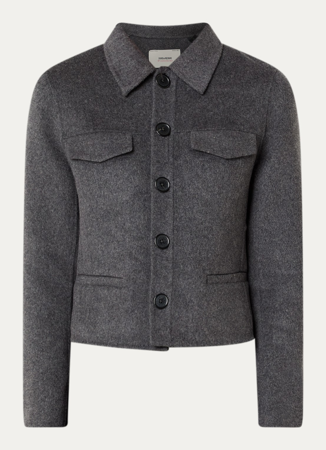 Zadig&Voltaire Liam jack in wolblend met borstzakken - voorkant 3 antraciet