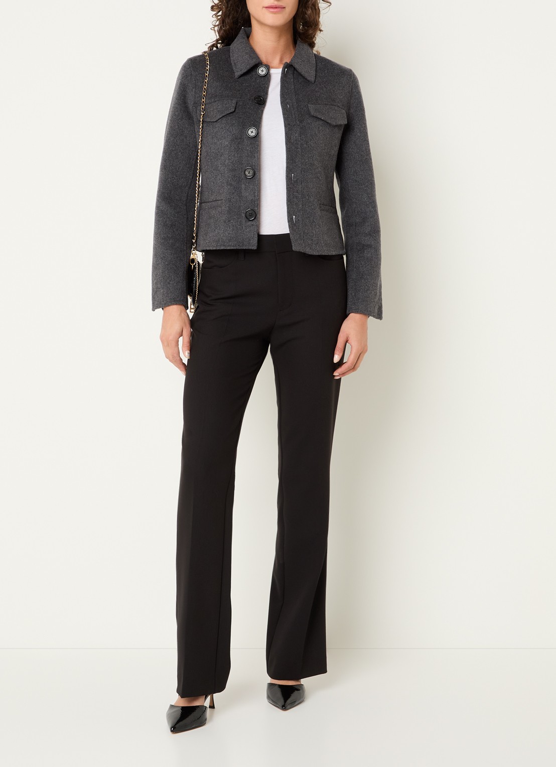 Zadig&Voltaire Liam jack in wolblend met borstzakken - voorkant 4 antraciet