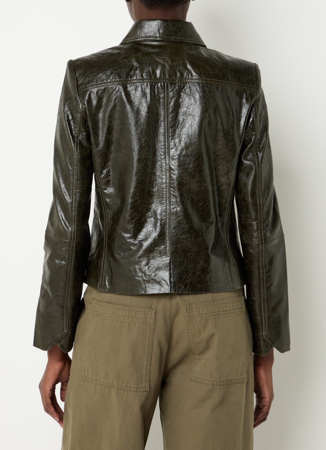 Zadig&Voltaire Liam jack van imitatieleer met borstzakken - achterkant bronsgroen