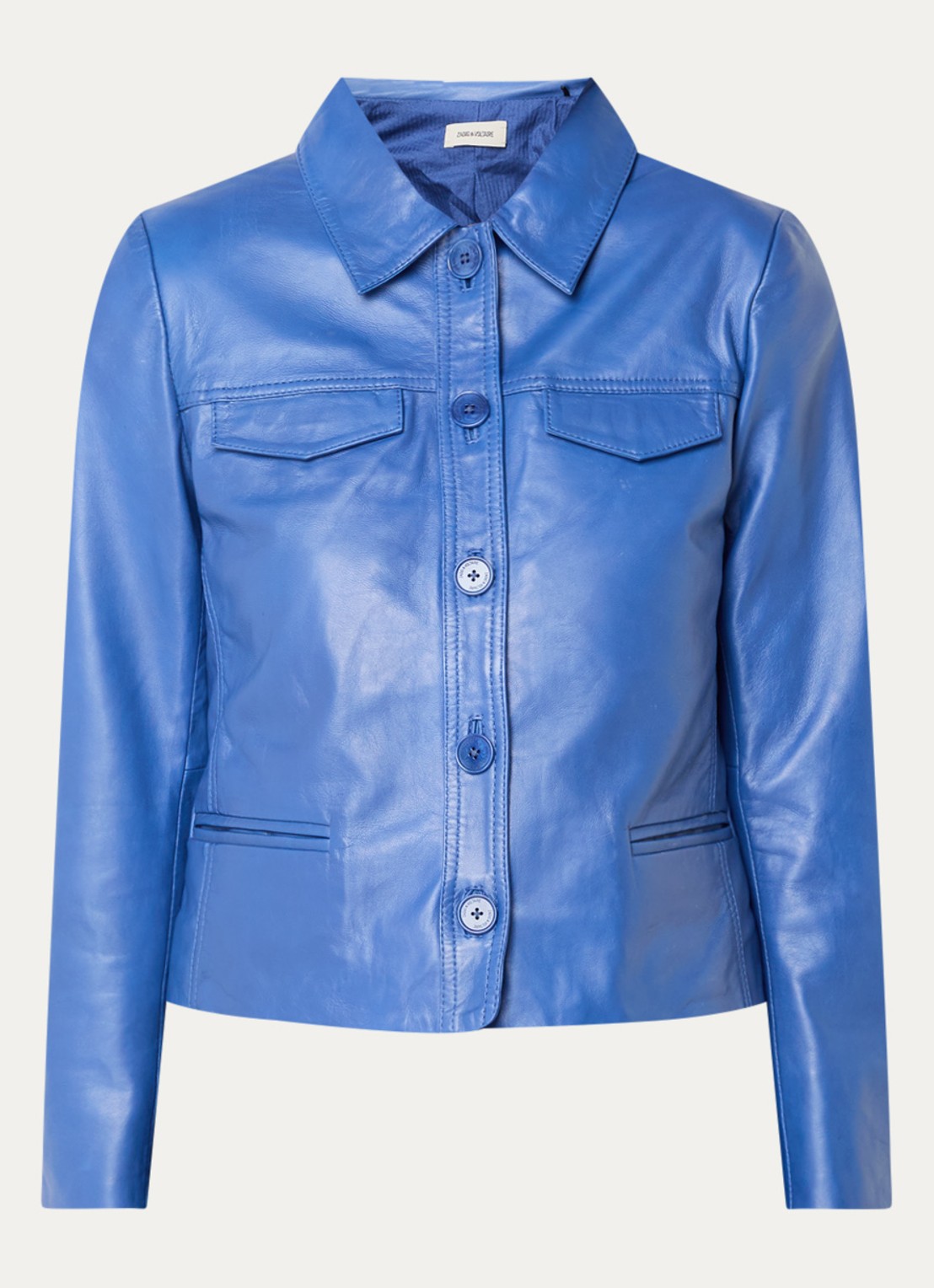 Zadig&Voltaire Liam jack van lamsleer met schoudervulling en paspelzakken - voorkant 3 blauw