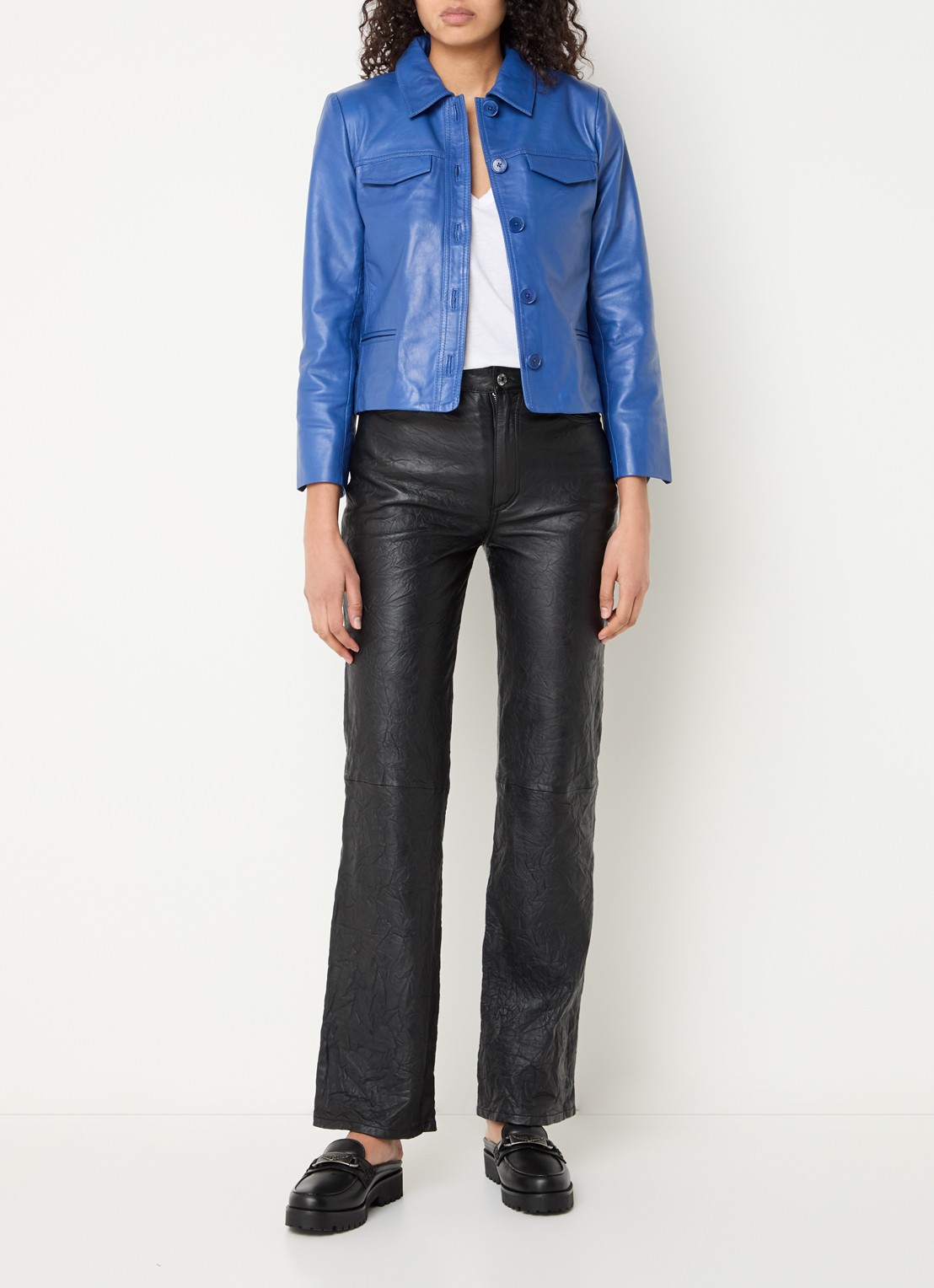 Zadig&Voltaire Liam jack van lamsleer met schoudervulling en paspelzakken - voorkant 4 blauw