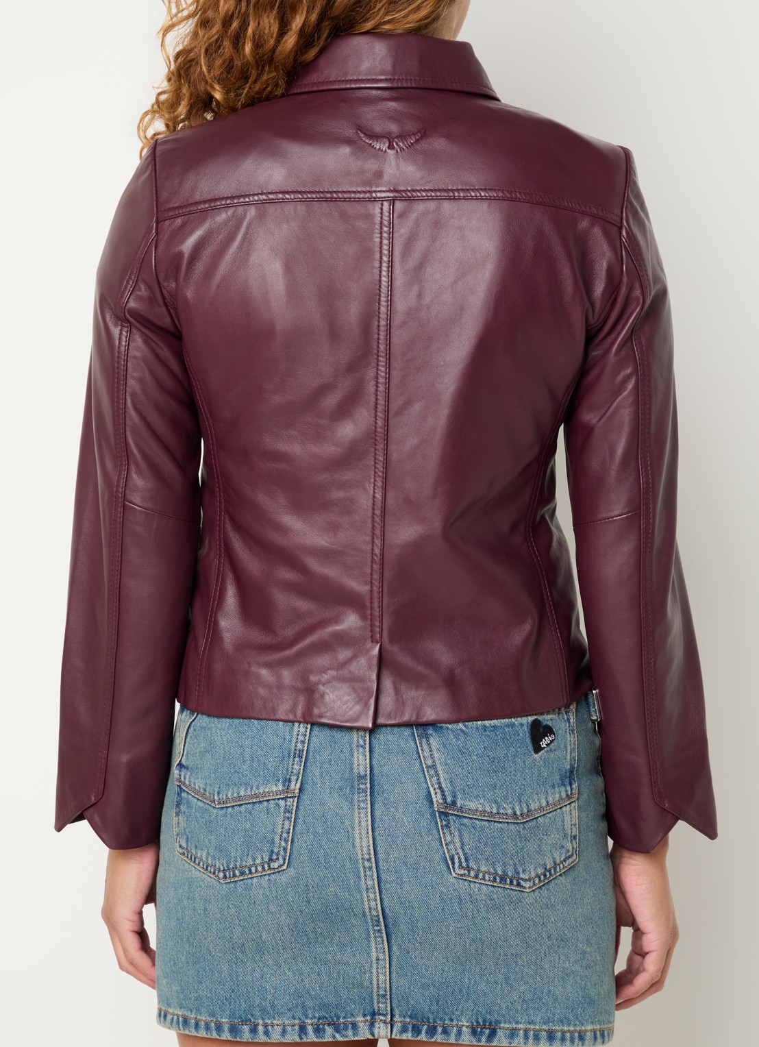 Zadig&Voltaire Liam jack van lamsleer met schoudervulling en paspelzakken - achterkant bordeauxrood