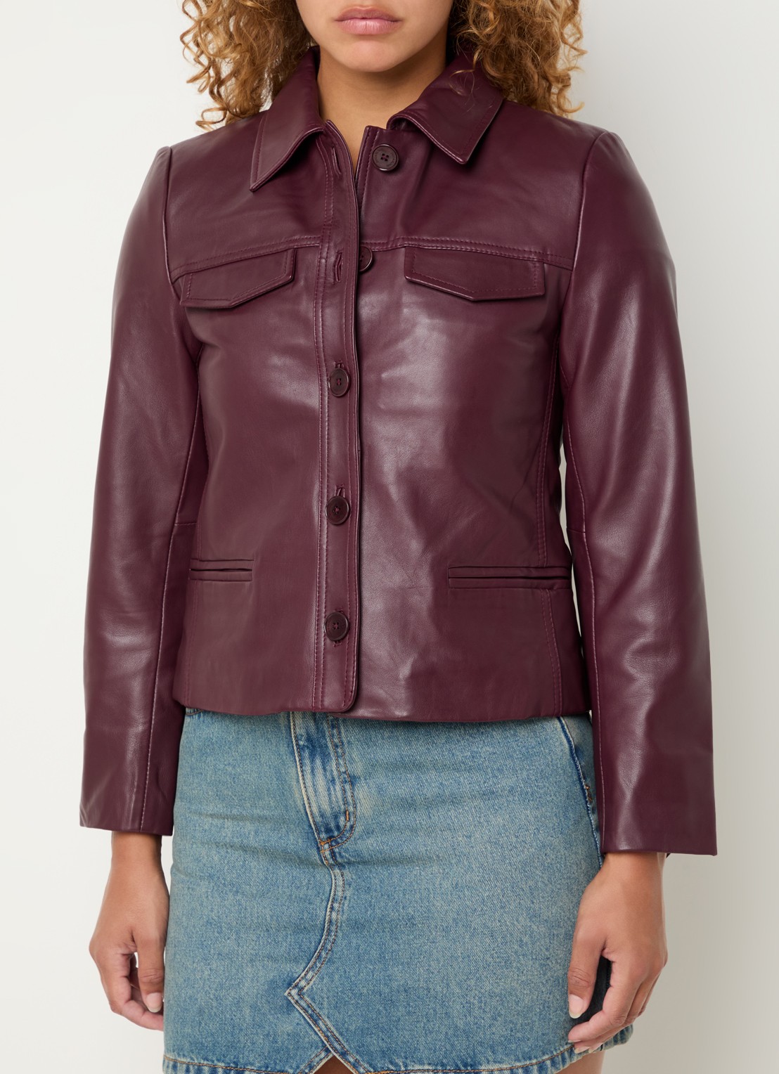 Zadig&Voltaire Liam jack van lamsleer met schoudervulling en paspelzakken - detail 4 bordeauxrood