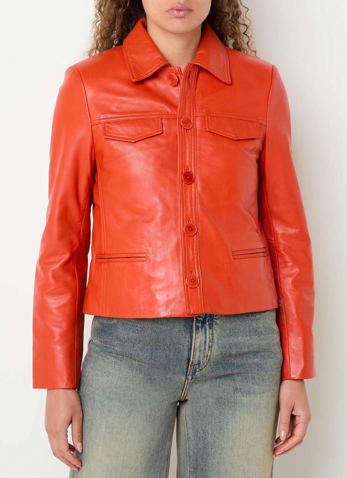 Zadig&Voltaire Liam jack van lamsleer met schoudervulling en paspelzakken - detail 3 oranjerood