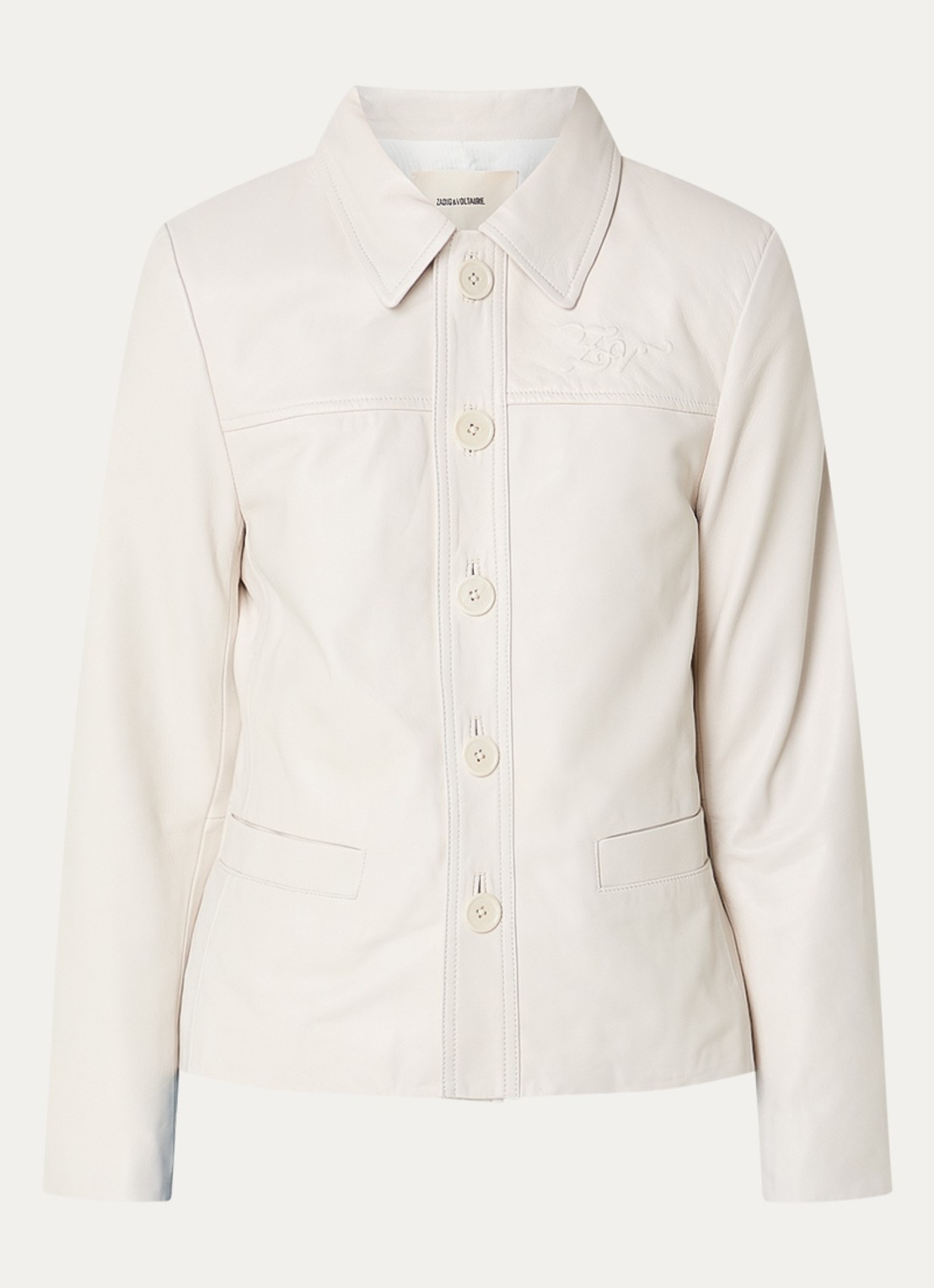 Zadig&Voltaire Liamys jack van lamsleer met logo - voorkant 2 creme