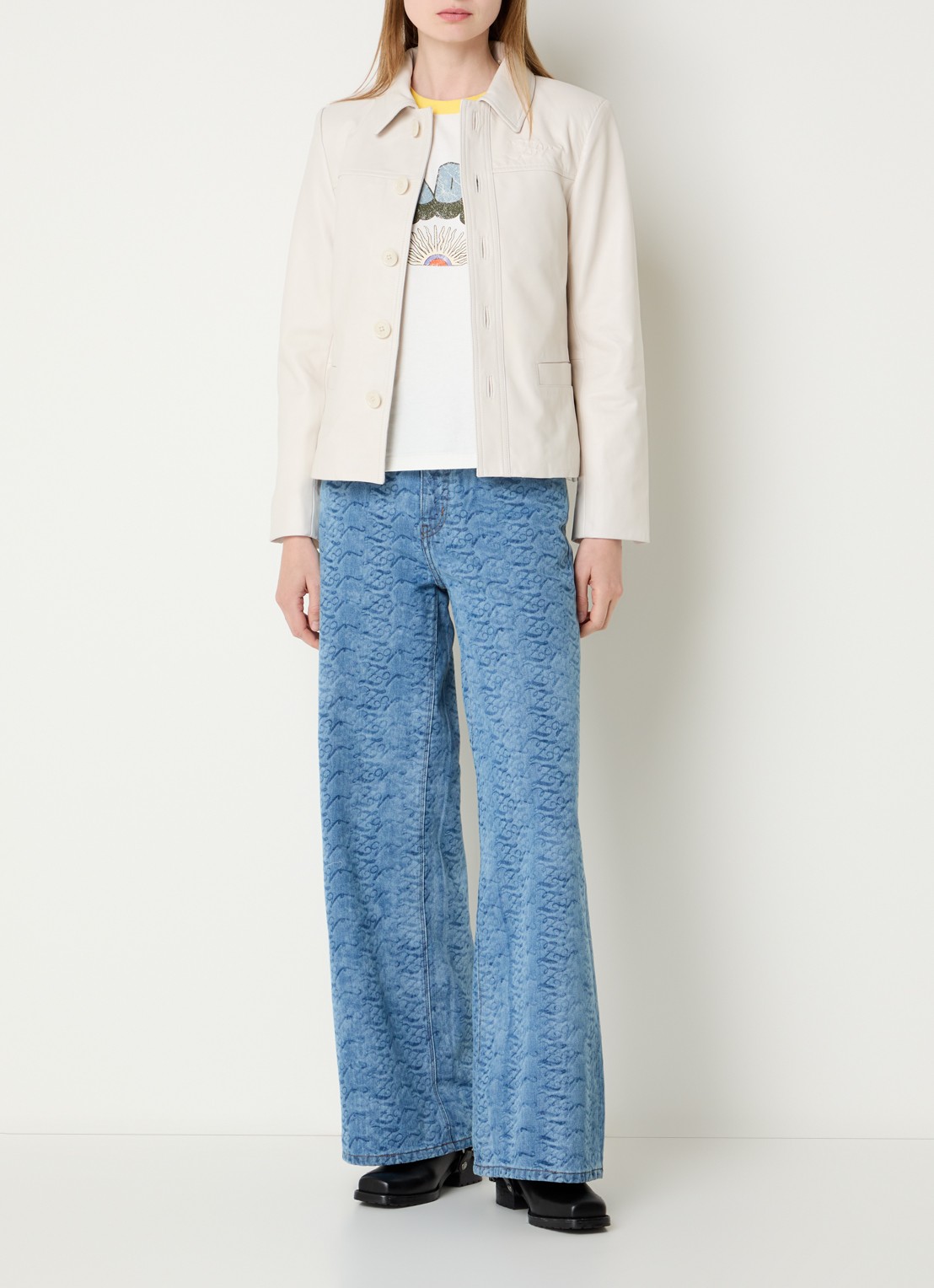 Zadig&Voltaire Liamys jack van lamsleer met logo - voorkant 3 creme