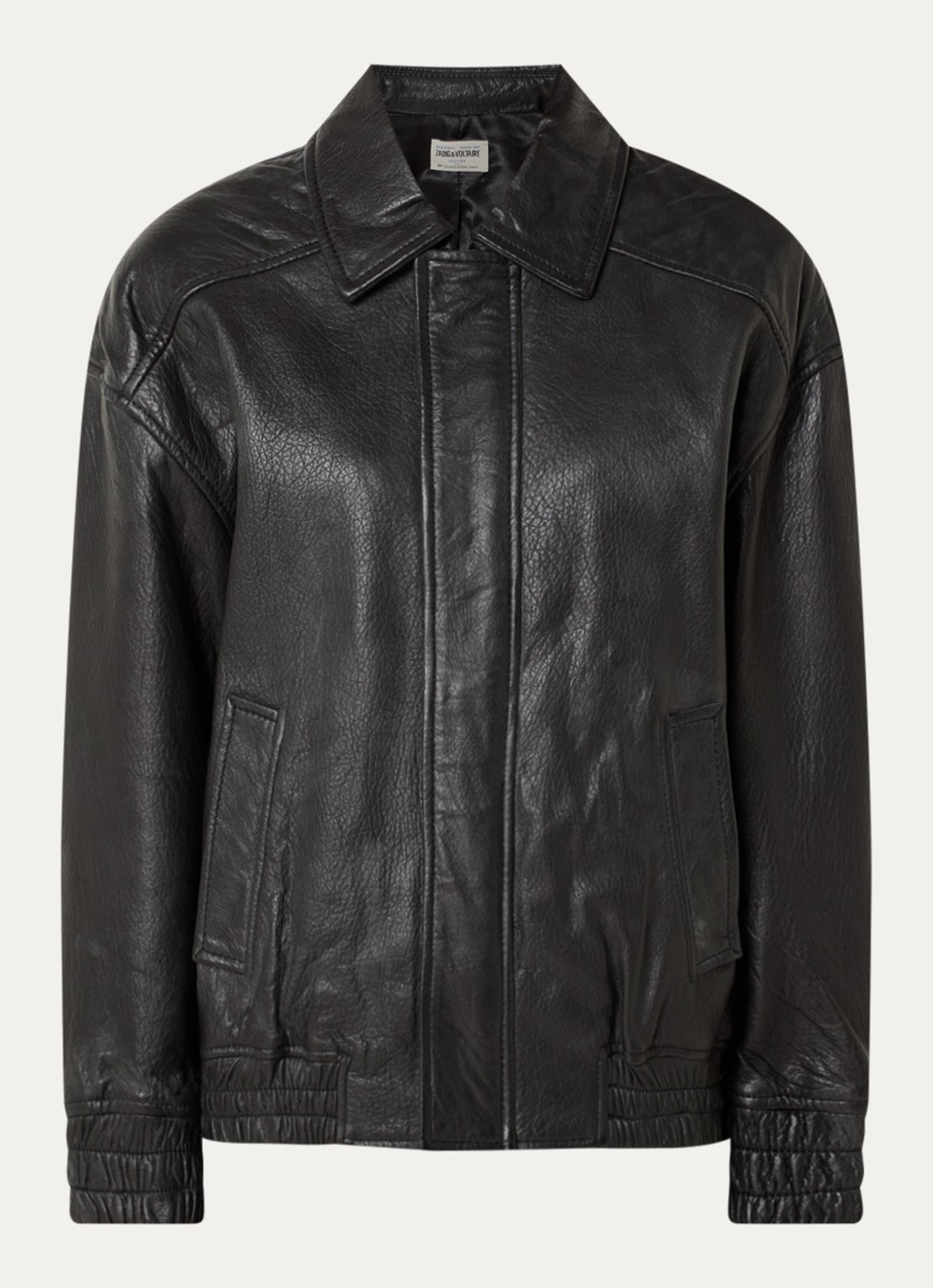 Zadig&Voltaire Loriand bomberjack van leer met steekzakken - voorkant 2 zwart