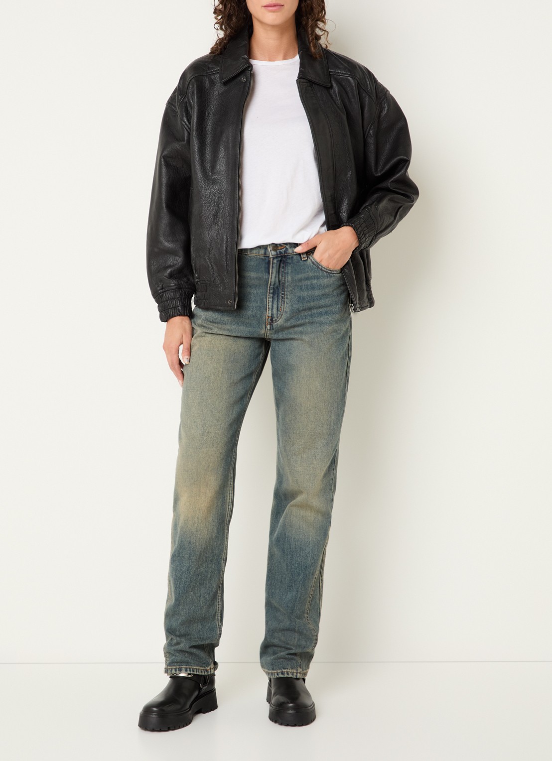 Zadig&Voltaire Loriand bomberjack van leer met steekzakken - voorkant 3 zwart