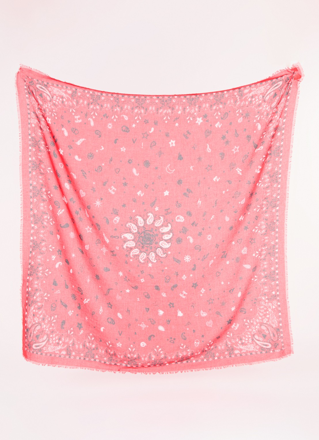 Zadig&Voltaire Maddie sjaal met paisley dessin 120 x 120 cm - detail rood