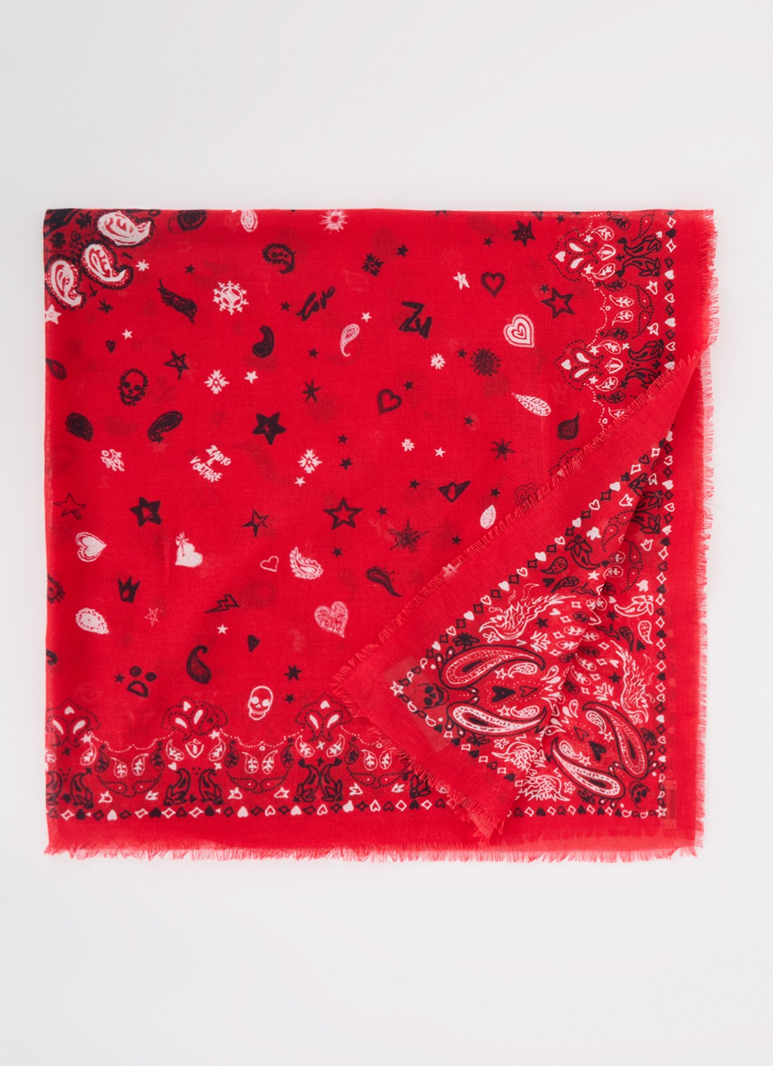 Zadig&Voltaire Maddie sjaal met paisley dessin 120 x 120 cm - voorkant 3 rood