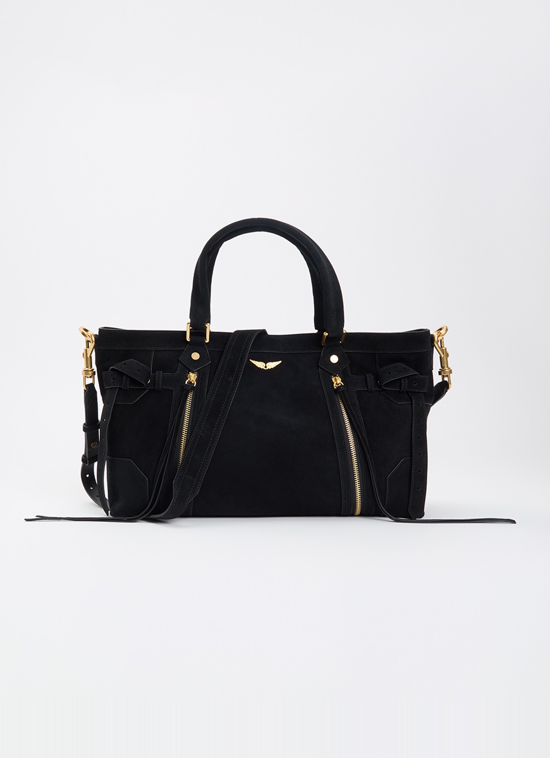 Zadig&Voltaire Madison Medium schoudertas van suède met afneembare schouderriem - voorkant 5 zwart